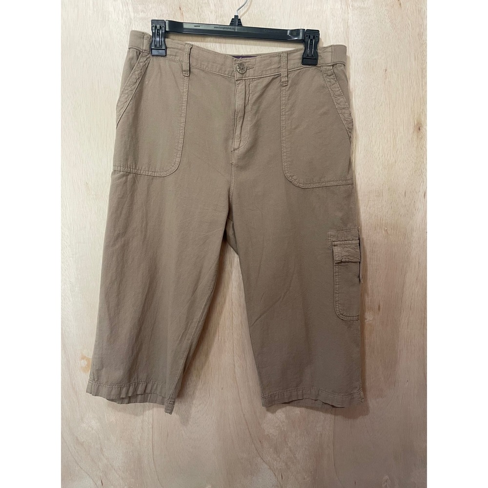 Gloria Vanderbilt Womens Khaki Cargo Capri Pants Tan Utility Crop Trousers Sz 8